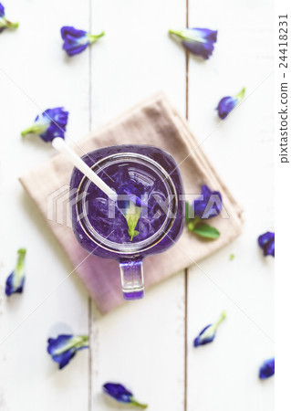 Glass of Butterfly pea or blue pea flower Glass of Butterfly pea or blue pea flower 24418231