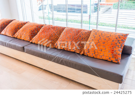 Closeup of modern furniture with pillows . Closeup of modern furniture with pillows . 24425275