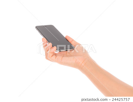 Business hand with mobile phone . 24425757