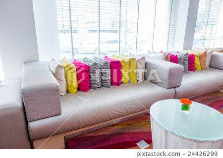 Closeup of modern furniture with pillows . Closeup of modern furniture with pillows . 24426299