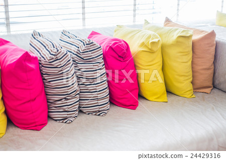 Closeup of modern furniture with pillows . Closeup of modern furniture with pillows . 24429316