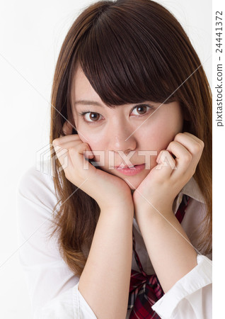 Girls school student high school student up viewing elbows with both hands 24441372