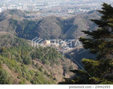 從東京八王子市的高尾山看到的山谷中的聚居地和森林密布 從東京八王子市的高尾山看到的山谷中的聚居地和森林密布 24442893