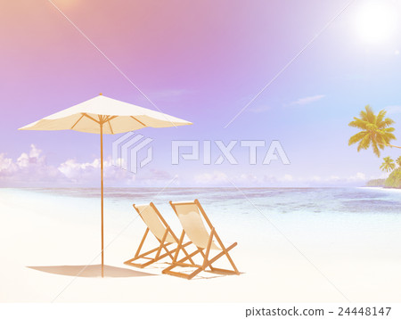 Deck Chair on Tropical Beach 24448147