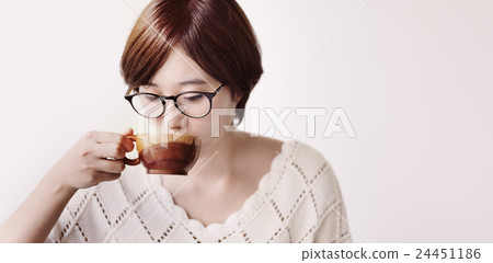 Asian Girl Drinking Tea Beverage Refreshment Relaxation Concept 24451186