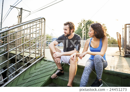 Couple Exercise Jogging Running Park Concept 24451273