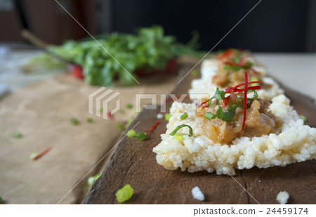 Crispy rice cake with pork and shrimp dipping Crispy rice cake with pork and shrimp dipping 24459174