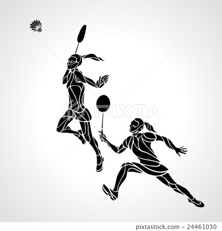 Womens doubles badminton players. Color vector 24461030