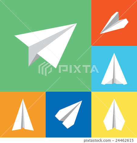 Paper Origami Plane Flat Icons Set 24462615