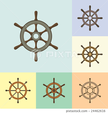 Ship Steering Helm Flat Icons Set Ship Steering Helm Flat Icons Set 24462616