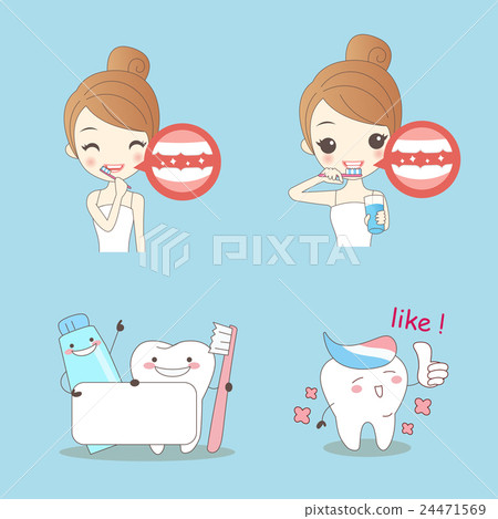 图库插图 cartoon woamn with teeth brush