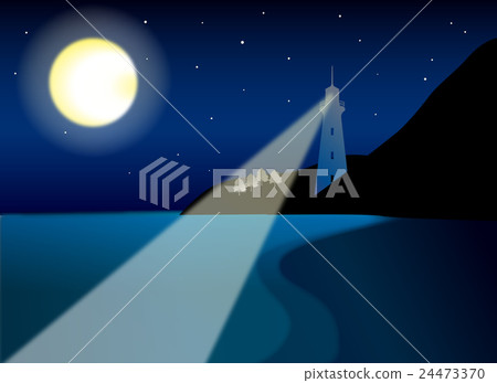 Sea of the night · Full moon and lighthouse - Stock Illustration ...