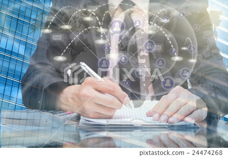 Businessman analyze information over the Worldwide connection technology interface, Elements of this image furnished by NASA, Business technology concept Businessman analyze information over the Worldwide connection technology interface, Elements of this image furnished by NASA, Business technology concept 24474268