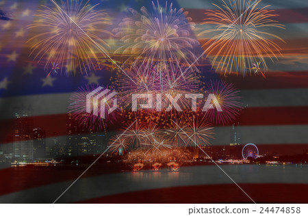 Multicolor Fireworks Celebrate over the United state of America USA flag background, Independence day concept Multicolor Fireworks Celebrate over the United state of America USA flag background, Independence day concept 24474858