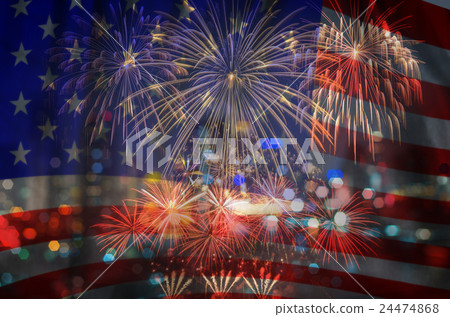 Multicolor Fireworks Celebrate over the United state of America USA flag background, Independence day concept Multicolor Fireworks Celebrate over the United state of America USA flag background, Independence day concept 24474868