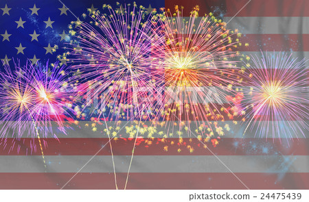 Multicolor Fireworks Celebrate over the United state of America USA flag background, Independence day concept Multicolor Fireworks Celebrate over the United state of America USA flag background, Independence day concept 24475439