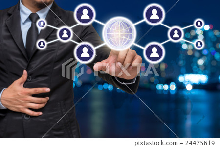 Businessman pointing or touching the Social media symbol on Blurred Photo bokeh of cityscape, Elements of this image furnished by NASA, Business network concept Businessman pointing or touching the Social media symbol on Blurred Photo bokeh of cityscape, Elements of this image furnished by NASA, Business network concept 24475619