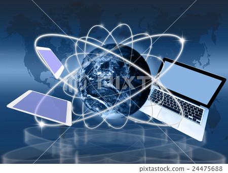 Social network with Technology device on world map and earth planet with network line and lens flare background, Elements of this image furnished by NASA, Business network concept 24475688
