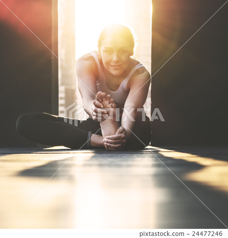 Woman Yoga Practice Pose Training Concept Woman Yoga Practice Pose Training Concept 24477246