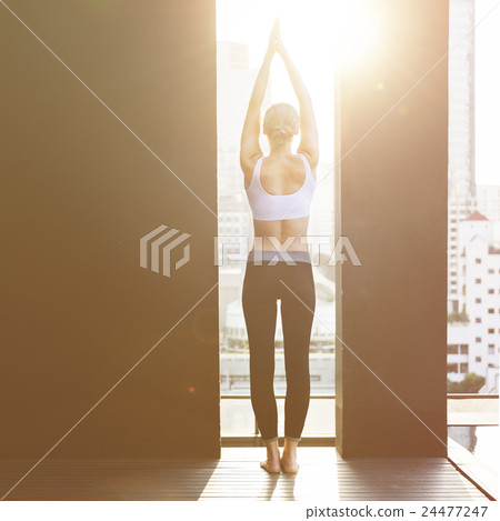 Woman Yoga Practice Pose Training Concept Woman Yoga Practice Pose Training Concept 24477247