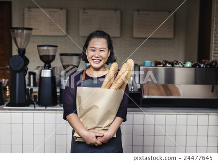 Woman Fresh Baked Baguette Homemade Concept Woman Fresh Baked Baguette Homemade Concept 24477645