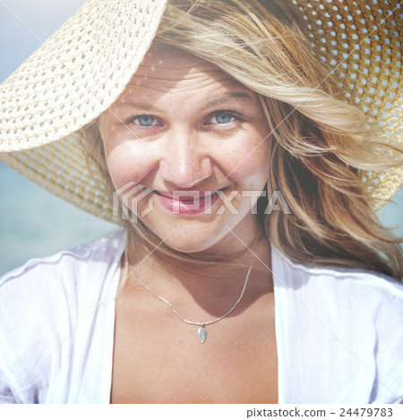 Woman Portrait Smiling Sea Beach Concept Woman Portrait Smiling Sea Beach Concept 24479783