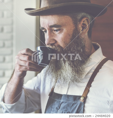 Owner Coffee Shop Man Drinking Coffee Concept 24484020