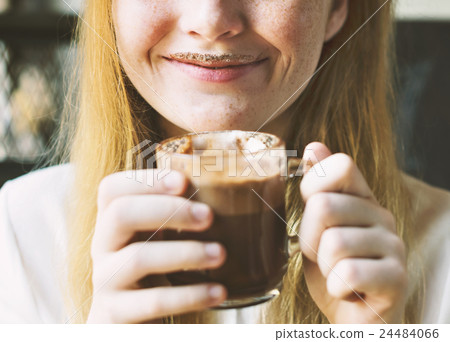 Youth Woman Drinks Hot Chocolate Tasty Concept 24484066