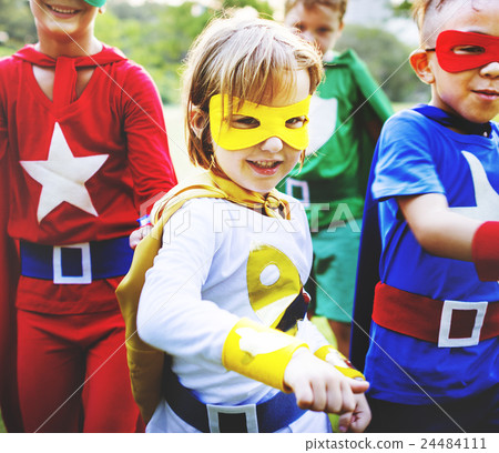 Superheroes Kids Friends Playing Togetherness Fun Concept Superheroes Kids Friends Playing Togetherness Fun Concept 24484111