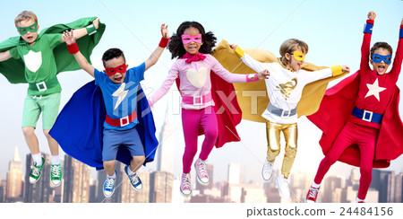 Superheroes Kids Friends Playing Togetherness Fun Concept Superheroes Kids Friends Playing Togetherness Fun Concept 24484156