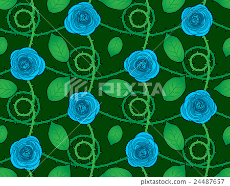 Rose blue seamless pattern with leaves - Stock Illustration [24487657 ...