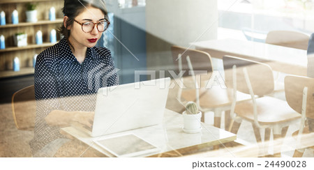 Woman Using Laptop Working Browsing Concept 24490028