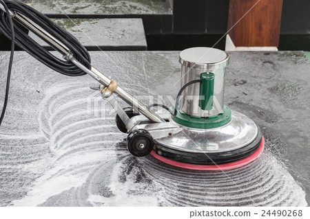 Exterior stone floor cleaning with polishing machine and chemical Exterior stone floor cleaning with polishing machine and chemical 24490268