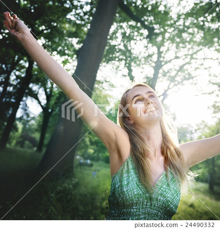 Woman Cheerful Happiness Freedom Carefree Nature Park Concept Woman Cheerful Happiness Freedom Carefree Nature Park Concept 24490332
