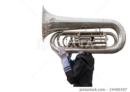 A man playing a Euphonium isolated on white. Saved with clipping path 24490397