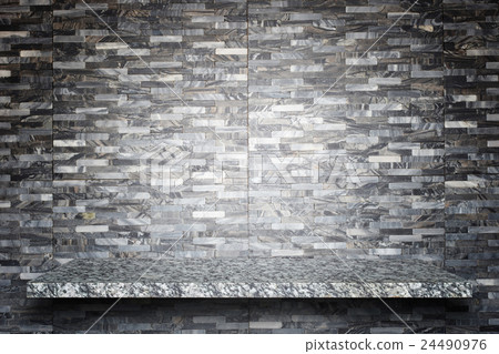 Empty top of natural stone shelves and stone wall background 24490976