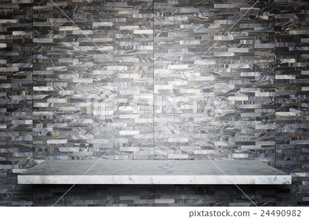 Empty top of natural stone shelves and stone wall background 24490982