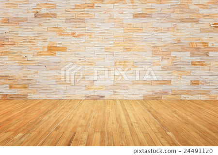 Empty top of wooden floor and natural stone wall 24491120