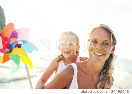 Mother Daughter Fun Happiness Beach Bonding Concept 24492948