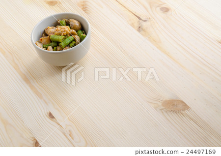Fried spices crispy skin pork with mushroom  24497169