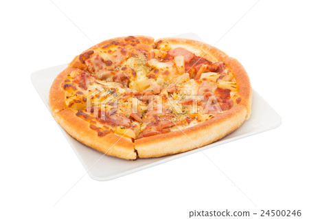 Hawaiian Pizza on white dish isolated 24500246