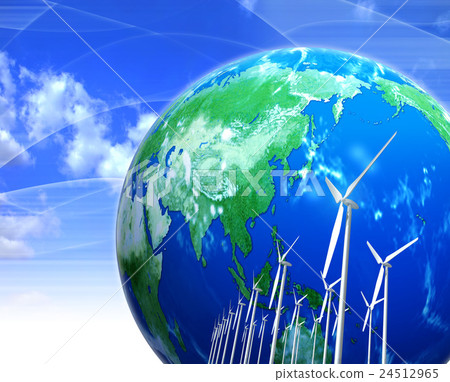 風吹風車的地球形象 24512965