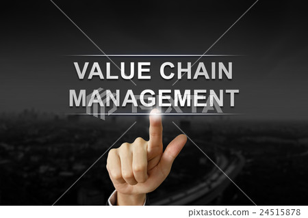 hand pushing value chain management button hand pushing value chain management button 24515878