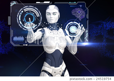 Cyber girl is working with screen of data Cyber girl is working with screen of data 24519754