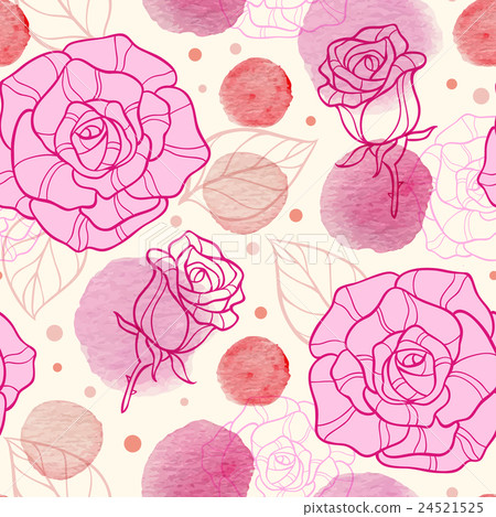 Pink watercolor blots and roses Pink watercolor blots and roses 24521525