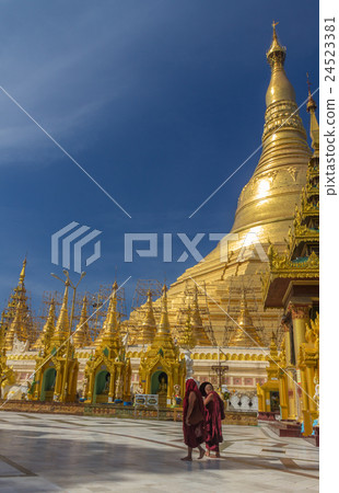 Monks in Shwe Dagon Pagoda Myanmar 24523381