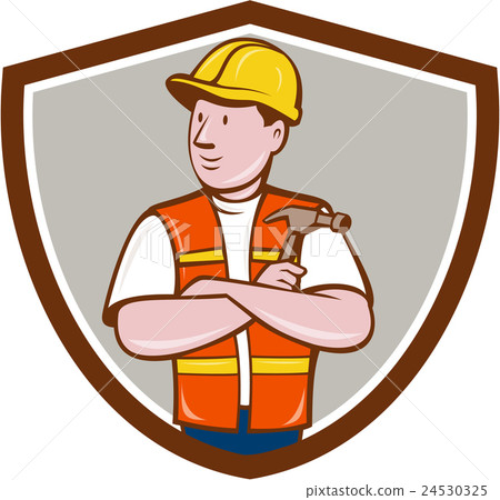 Builder Carpenter Folded Arms Hammer Crest Cartoon Builder Carpenter Folded Arms Hammer Crest Cartoon 24530325