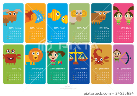 Creative calendar 2017 with horoscope signs Creative calendar 2017 with horoscope signs 24533684