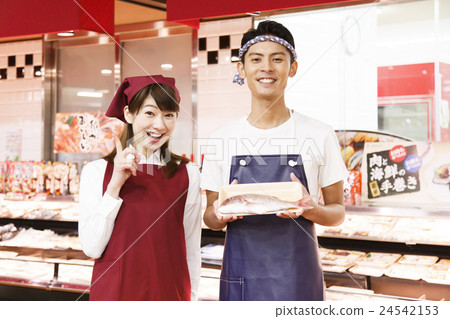 Super supermarket clerk staff female male smile retail business service hospitality customer 24542153