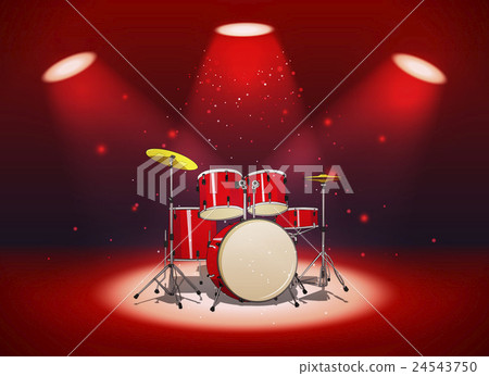 Bright red drum set in the light of spotlights 24543750
